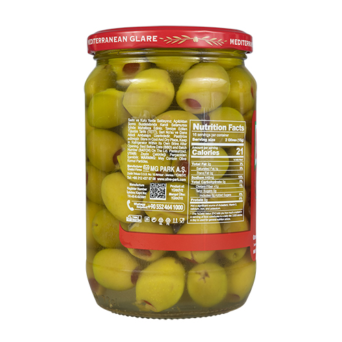 AGAOGLU OLIVE PARK 720 гр Оливки фаршированные с перцем, калибровка 3XL (161-180 шт/кг), стекло (BIBERLI YESIL ZEYTIN CAM 1/6)