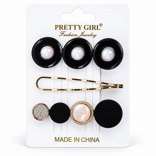 PRETTY GIRL Набор заколок для волос (3 шт), матовый, черный, жемчуг, золото