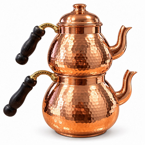 Чайник медный двухъярусный большого размера (JUMBO CAYDANLIK)
