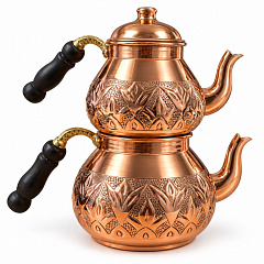 Чайник медный двухъярусный с узорами (TOMBIK 1мм CAYDANLIK)