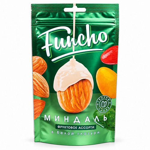 FUNCHO 100 г Миндаль Ассорти в белой кондитерской глазури с фруктовыми и ягодными вкусами
