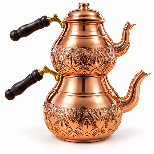 Чайник медный двухъярусный с узорами (KLASIK 0,8мм CAYDANLIK)