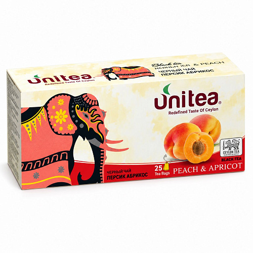 UNITEA 25 пакетиков. Чёрный чай со вкусом персика и абрикоса